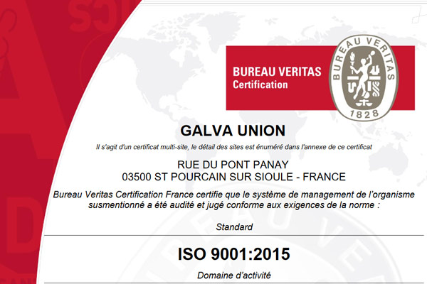 Certifications en galvanisation